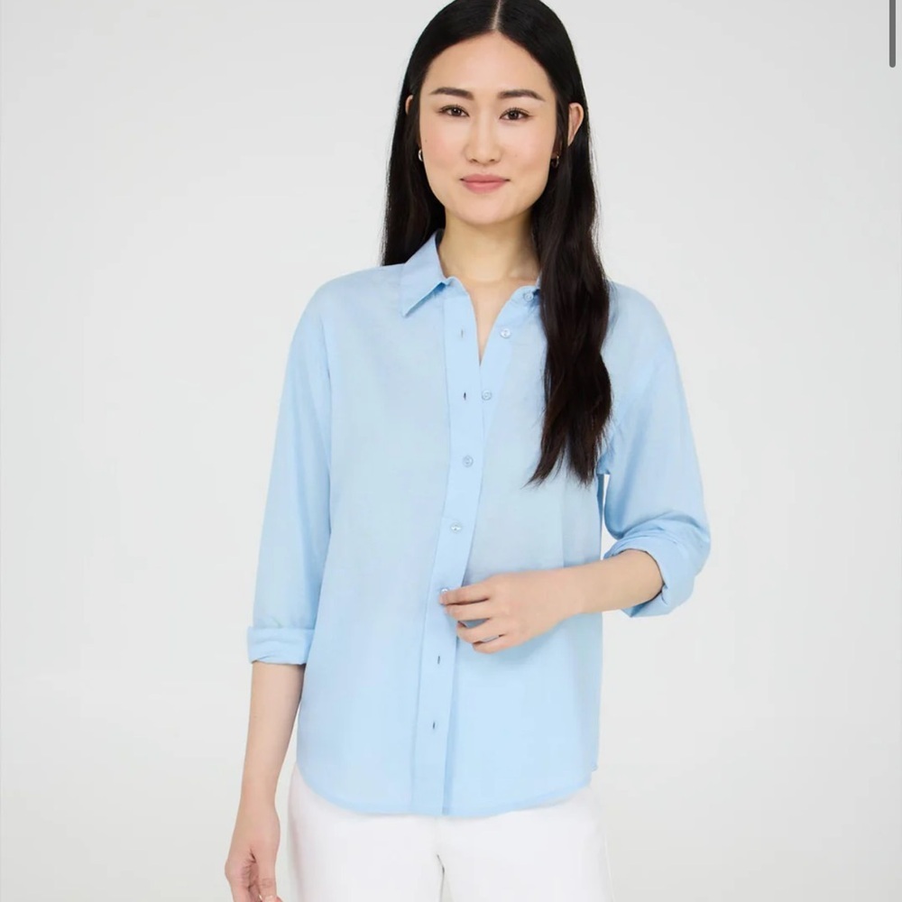 Button-Front Linen Blend Blouse